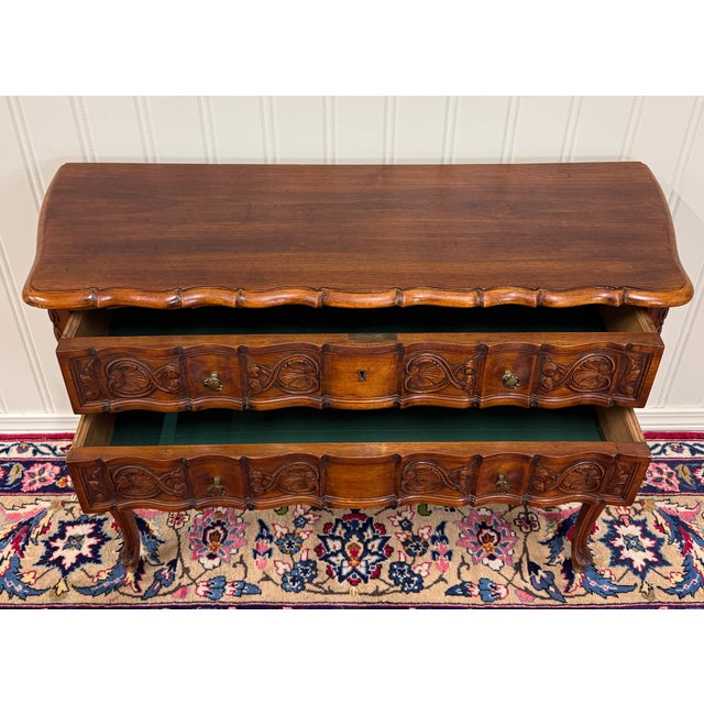 Wood Antique French Chest of Drawers Console Serpentine Carved Walnut Louis XV c.1920 For Sale - Image 7 of 18
