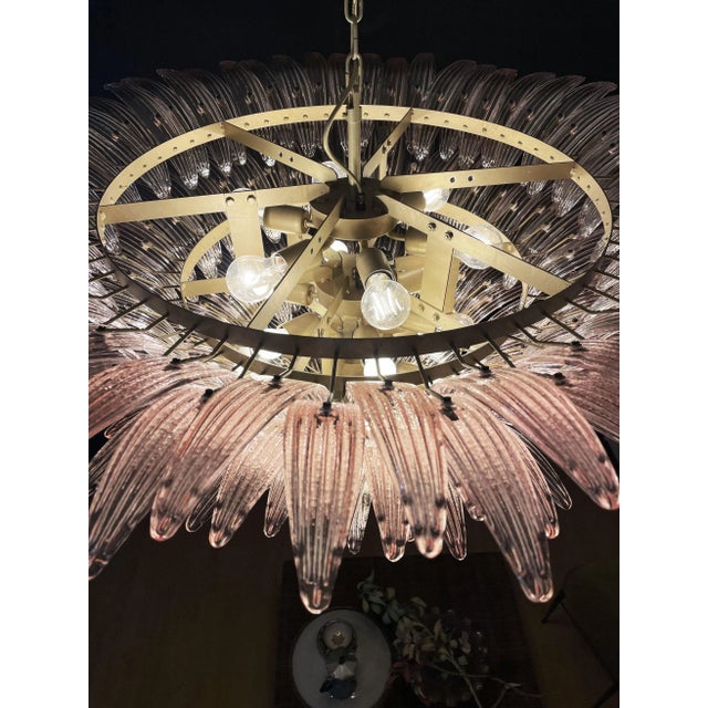 Pink Italian Murano Glass Chandelier with Pink Leaves For Sale - Image 8 of 15