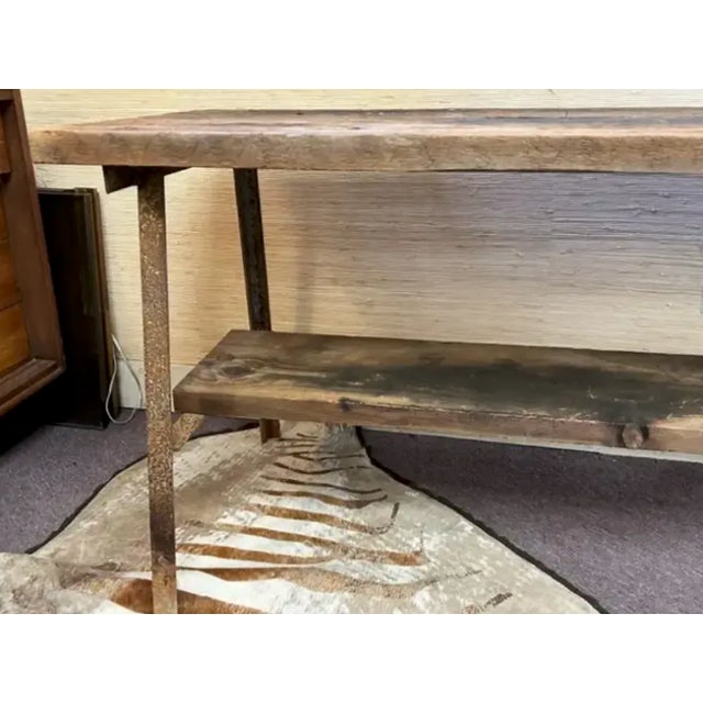 Mid 20th Century Early Iron and Wood Industrial Table - Use as Kitchen Island or Console Table For Sale - Image 5 of 9