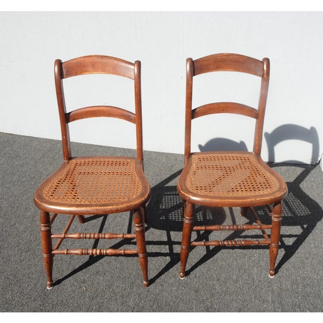 1950s Vintage French Country Brown Cane Side Chairs - a Pair For Sale - Image 4 of 13