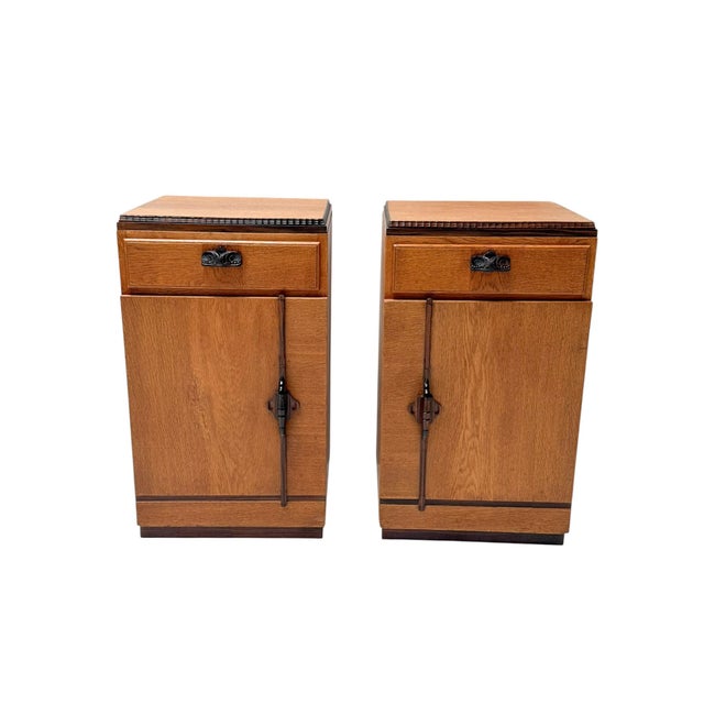 Vintage Art Deco Nightstands in Oak and Ebony by FA. S. Speelman, 1920s, Set of 2 For Sale - Image 3 of 12