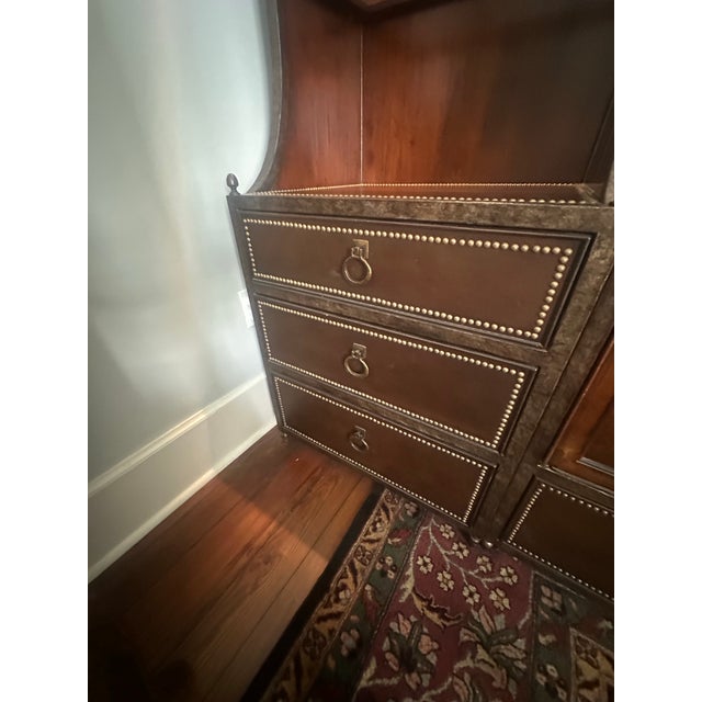 Wood Mahogany 3 Piece Wall Unit Lighted Curious and Storage. Leather Tops. For Sale - Image 7 of 12