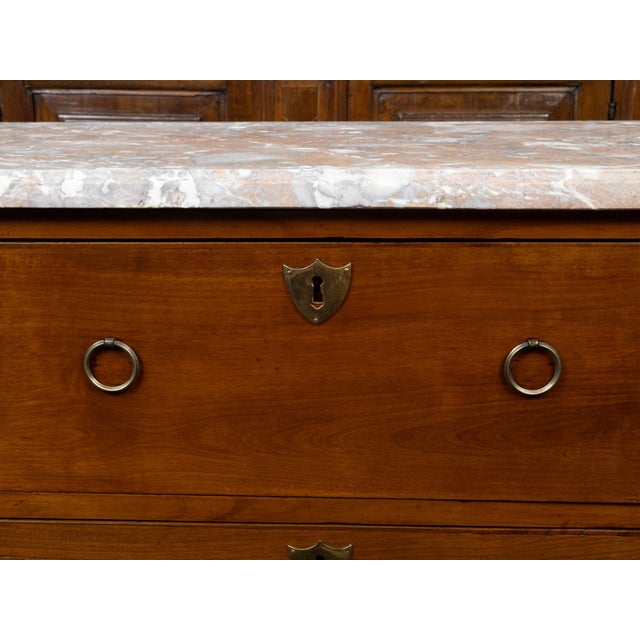 Brown French 19th Century Walnut Commode with Variegated Marble Top and Two Drawers For Sale - Image 8 of 8