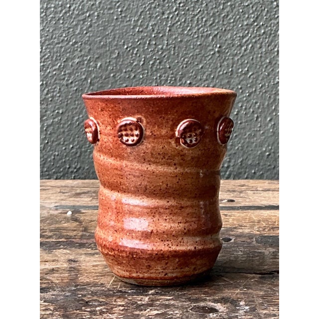 Mid-Century Modern Vintage Studio Pottery Textured Ceramic Vase For Sale - Image 3 of 16