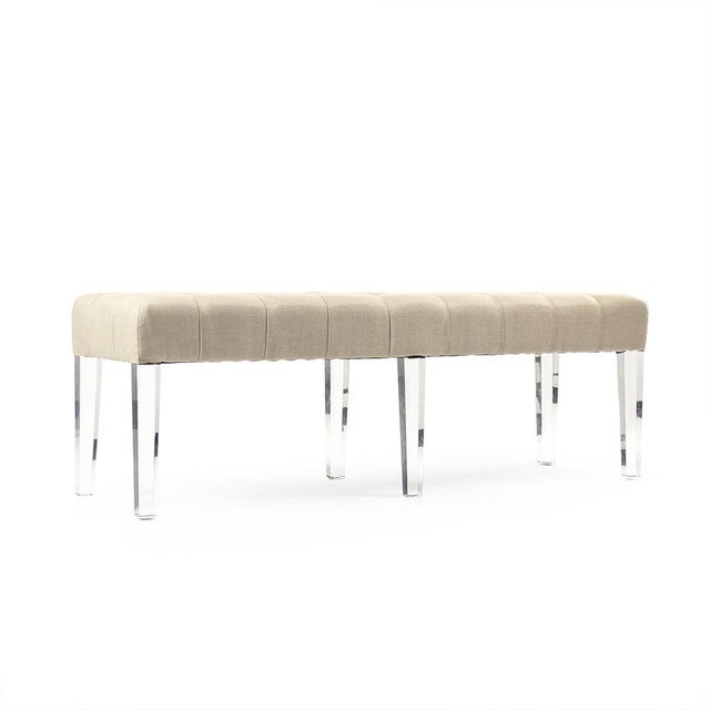 Meline Natural Linen Bench with Acrylic Legs For Sale - Image 4 of 4