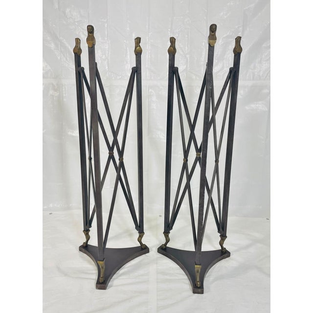 Art Deco Pair of Sculptural Bronze & Steel Stands by Marcello Mioni, Italy, 1970s For Sale - Image 3 of 18