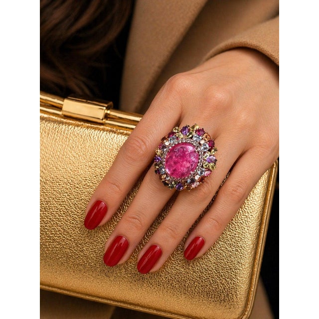 Late 20th Century Bochic “Orient” Vintage Ruby, Sapphire & Multi Gem Ring - 18K Gold & Silver For Sale - Image 5 of 15