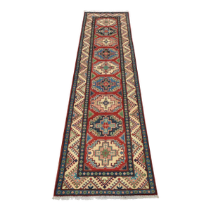 Kazak Runner 2’8” X 9’7” Red Wool Tribal Hand-Knotted Oriental Rug