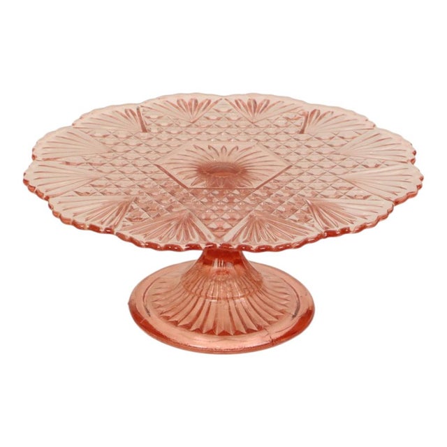 Art Deco Pink Rosaline Glass Cake Plate, 1930s For Sale - Image 3 of 14