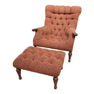 In the Style of Stickley Leopold Tufted Chair & Ottoman For Sale