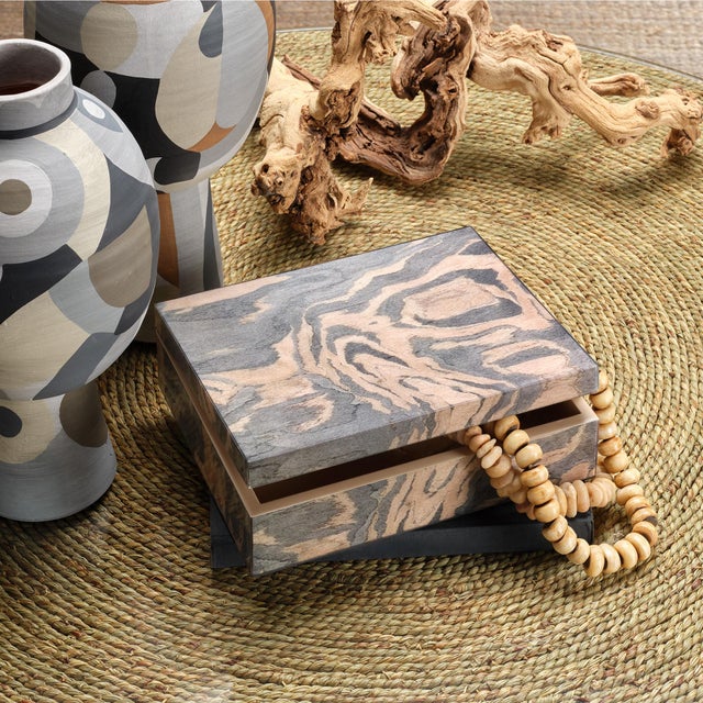 Paper Woodgrain Decorative Box, Navy Lacquer For Sale - Image 7 of 8
