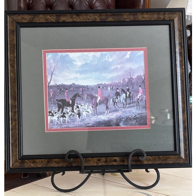 Wood Vintage Framed English Fox Hunting Scene Art Prints Burlwood Frame - Set of 2 For Sale - Image 7 of 7