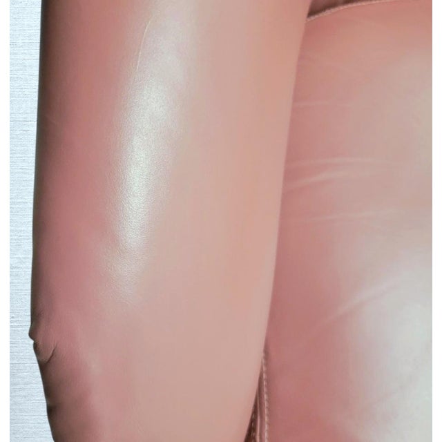 Mid-Century Modern 1980s Dusty Rose Leather Swivel Dorothy Draper Style Club Chairs- A Pair For Sale - Image 3 of 9