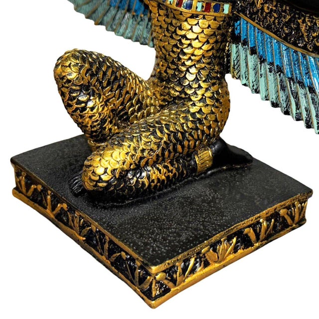 Black 1990s Hand Painted Resin Egyptian Goddess Tabletop Sculpture of Winged Deity Isis For Sale - Image 8 of 9