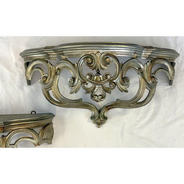 Hollywood Regency Vintage Hollywood Regency Style Wall Console Shelves- A Pair For Sale - Image 3 of 18