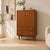A stylish mid-century walnut tallboy featuring a two-door cupboard with adjustable shelving above two spacious drawers....