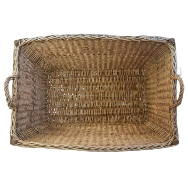 Vintage French Woven Wicker Basket W/ Blue & White Enameled Number "82" Plate For Sale - Image 9 of 9