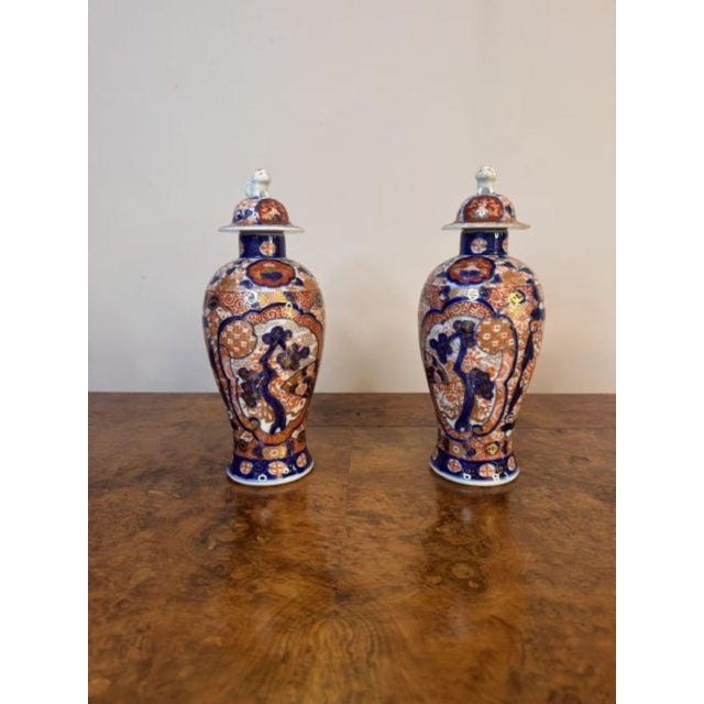 Ceramic Antique 19th Century Japanese Imari Lidded Vases, Set of 2 For Sale - Image 7 of 7