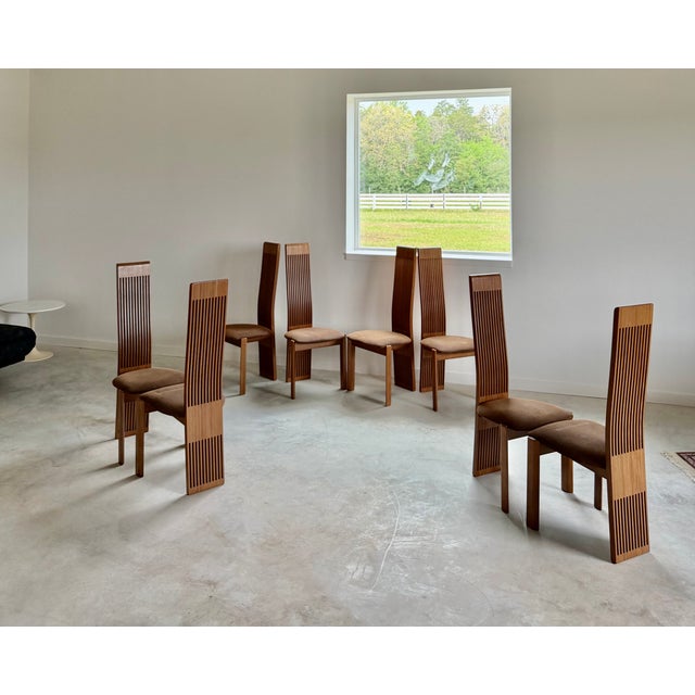 Wood Pietro Costantini for Ello Postmodern High Back Dining Chairs, Set of 8 (Italy) For Sale - Image 7 of 17