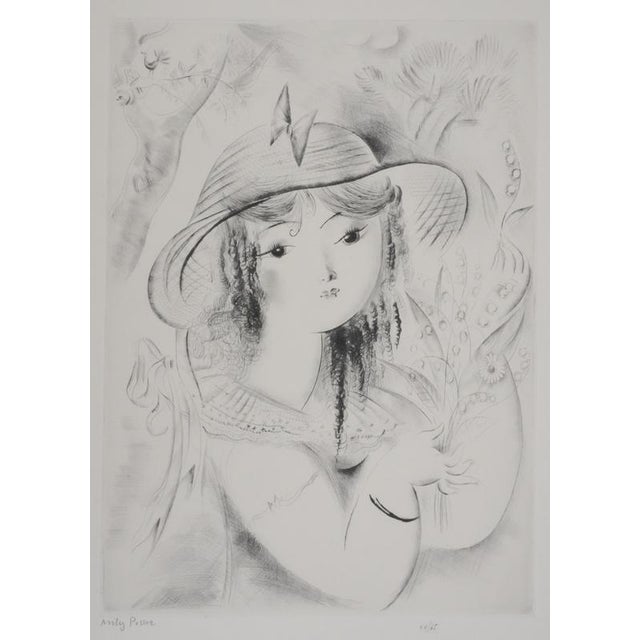 Mily possoz (1888-1968) young girl with lily of the valley original etching signed in pencil numbered edition of 65 (photo...
