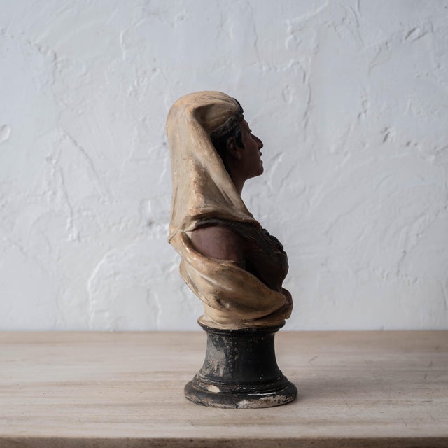 Tan French Orientalist Polychrome Plaster Bust, Circa 1880 For Sale - Image 8 of 14