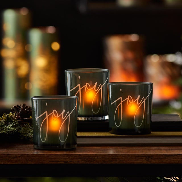 Kenneth Ludwig Chicago Green Glass Joy Candle Holder (Set of 3) For Sale - Image 4 of 4