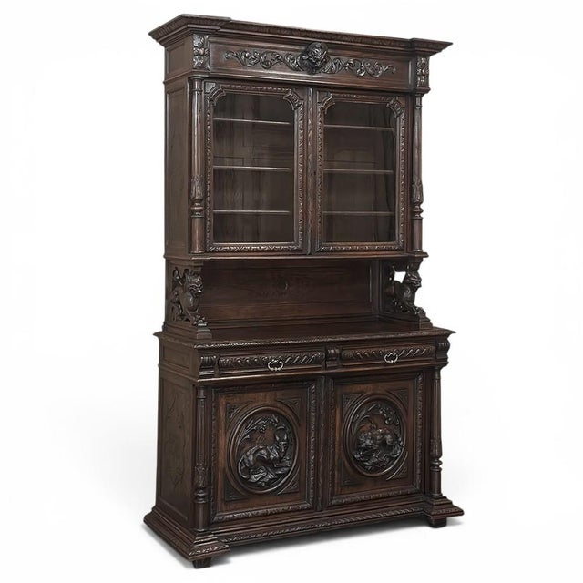 Renaissance 19th Century French Oak Hunt Bookcase ~ Display Cabinet For Sale - Image 3 of 18