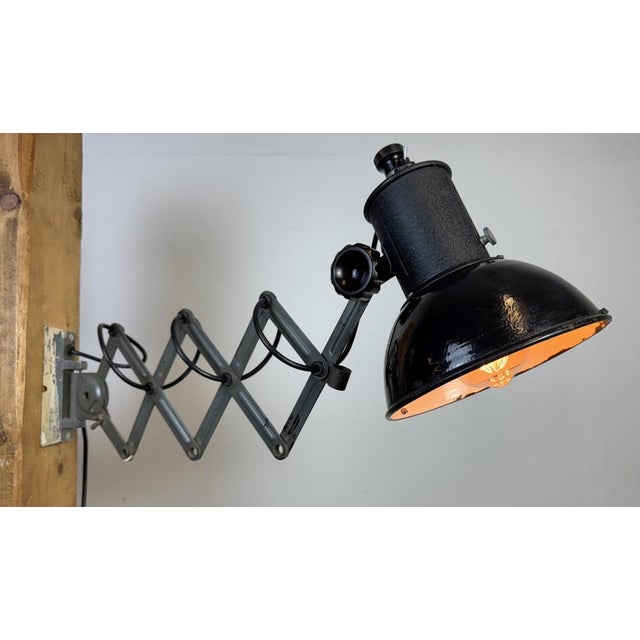 Industrial Black Enamel Scissor Wall Lamp, 1950s For Sale - Image 17 of 18