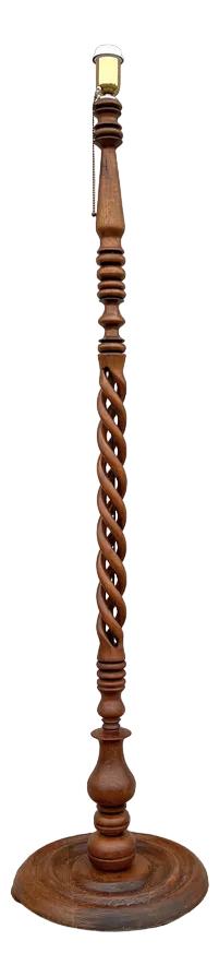Antique Open Barley Twist Wooden Floor Lamp, 1920s