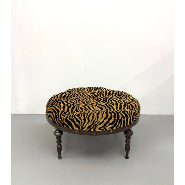 Vintage Tiger Print Tufted Ottoman For Sale In West Palm - Image 6 of 7