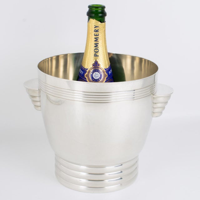 Art Deco Silver Plate Wine Cooler, Ice Bucket by French Silversmith Desvignes For Sale - Image 4 of 8