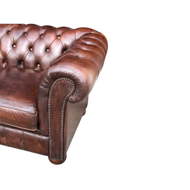 English Love Seat Vintage Chesterfield Leather For Sale - Image 11 of 16
