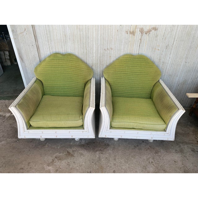 Hollywood Regency Hollywood Regency Faux Bamboo Lounge Chairs With Cane Back - a Pair For Sale - Image 3 of 12