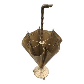 Regency Brass Umbrella Stand with Dog Handle, 1960s For Sale