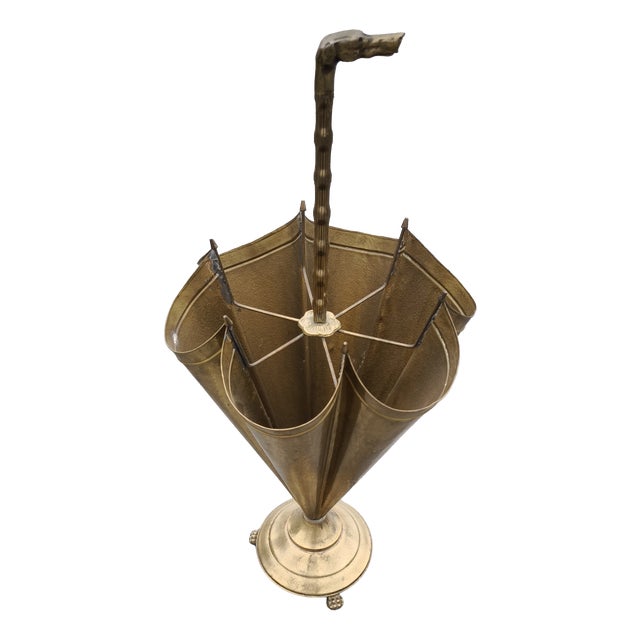 Regency Brass Umbrella Stand with Dog Handle, 1960s For Sale