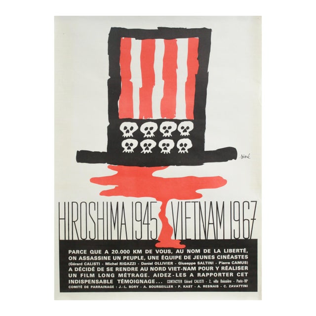 1967 French Political Documentary Movie Poster - Hiroshima 1945/Vietnam 1967 - Siné For Sale