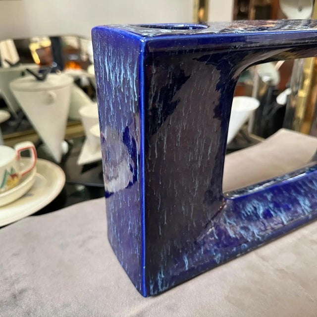 1970s Post Modern Blue Ceramic Vase by Rigon for Bertoncello For Sale - Image 4 of 10