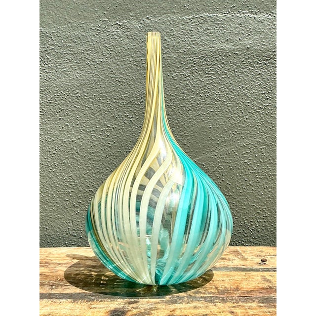 Mid-Century Modern Vintage Glass Swirl Vase After Murano For Sale - Image 3 of 12