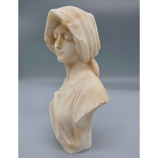Figurative Antique Italian Alabaster Bust, Signed Pugi — Hooded Female Figure, Late 19th / Early 20th Century For Sale - Image 3 of 9