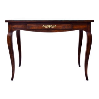 Henredon French Country Writing Desk, Tiger Oak With Glass Top, 1970s For Sale