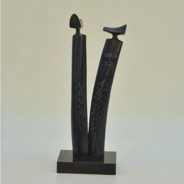1980s Bronze Sculpture of Elongated Male and Female on Marble Plinth For Sale - Image 5 of 11