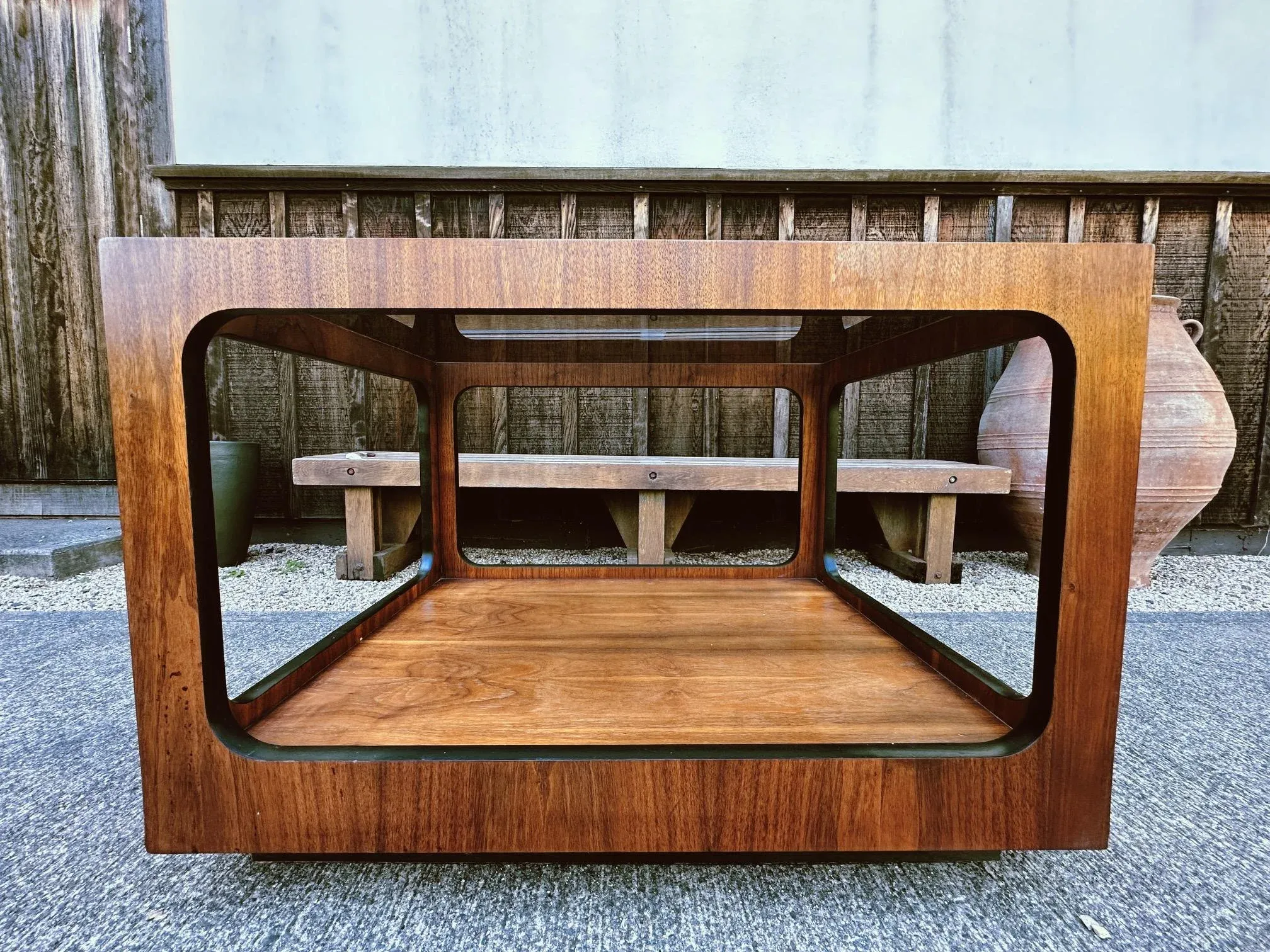 1970s Lane Altavista Va Rectangular Side Table With Smoke Glass +