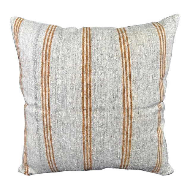 Turkish Hemp Pillow Cushion Natural Beige Rust Pillow Cushion Cover 24"x24" For Sale