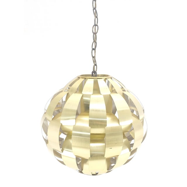 Mid-Century Modern Max Sauze Brass Ribbon Mid Century Modern Light Fixture Chandelier Pendant For Sale - Image 3 of 6