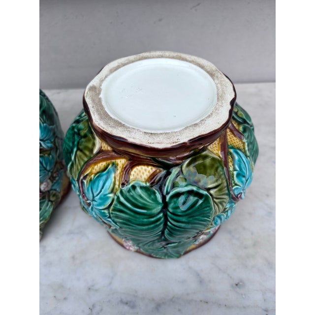 Majolica Flowers & Leaves Cache Pots Luneville Circa 1890-a Pair For Sale - Image 10 of 11