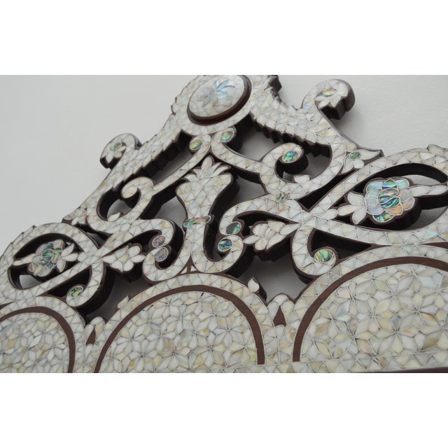 Vintage Hand-Carved Mother-Of-Pearl Inlaid Console Table & Mirror Set For Sale - Image 12 of 13