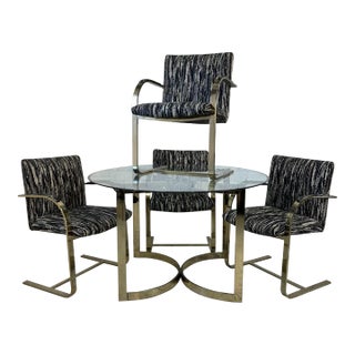 Brass Four Chairs Knoll Style Flat Bar Milo Baughman For Sale