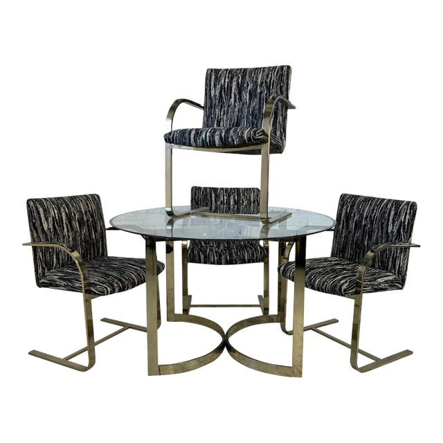 Brass Four Chairs Knoll Style Flat Bar Milo Baughman For Sale