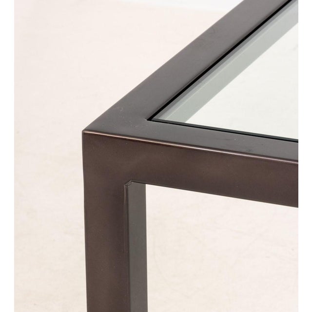Contemporary Modern Minimalist Polished Metal and Glass Top Coffee Table For Sale - Image 3 of 10