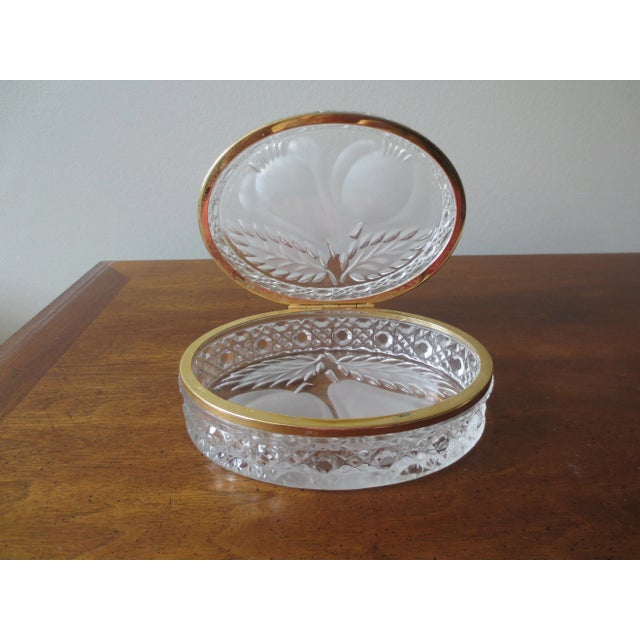 Late 20th Century Vintage Frosted Glass Hinged Jewelry Box With Gold Colored Trim For Sale - Image 9 of 11